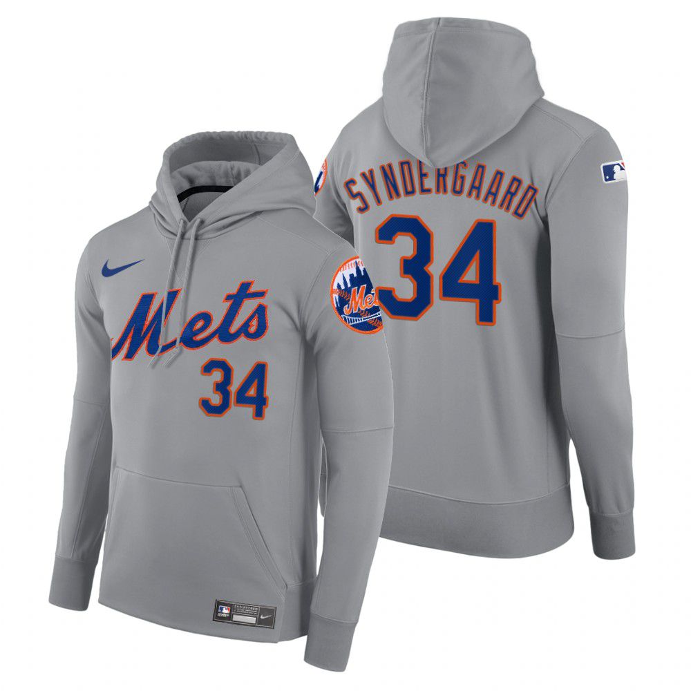 Men New York Mets #34 Syndergaaro gray road hoodie 2021 MLB Nike Jerseys